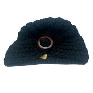 Vintage 60s black japanese hand crocheted knit turban hat Fall/Winter buckle